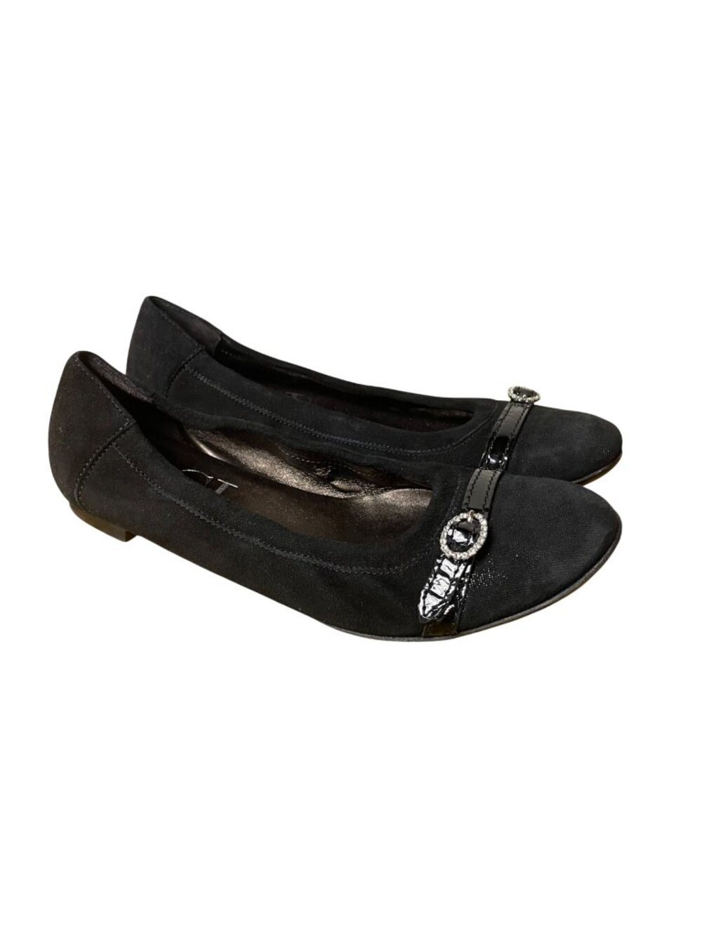 AGL Monika Suede Cap Toe Ballet Flats Rhinestone Gem Buckle Sz 38.5 (EU)